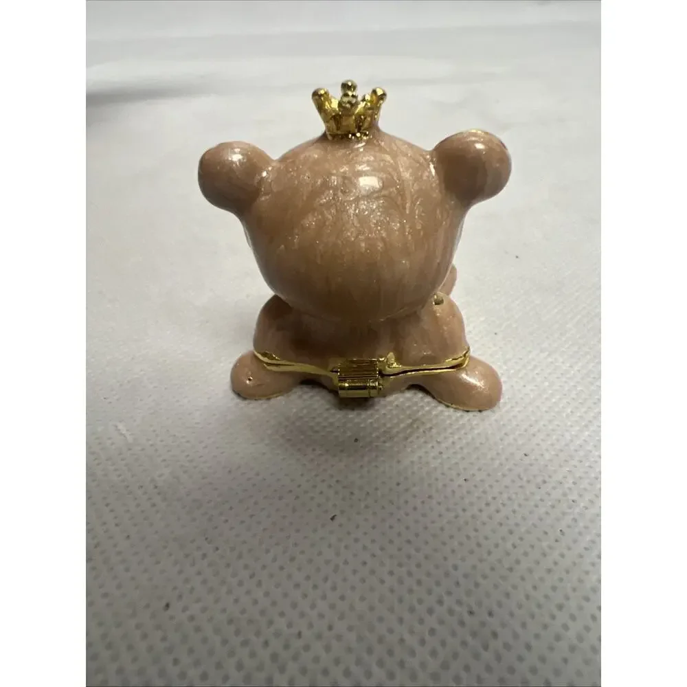 Teddy Bear Trinket Box Baby’s First Jewelry Box Gold Color With Stones Baby Gift